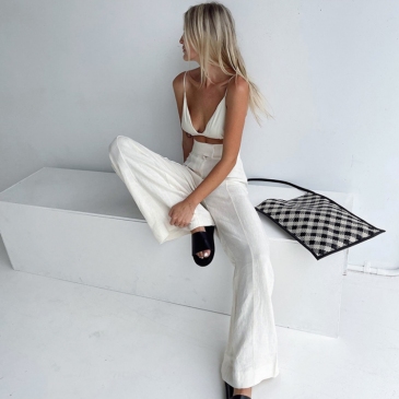 White  Sexy Sleeveless Vest And Straight Pants Set