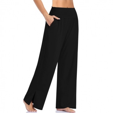 Yoga Solid Pocket High Waist Wide Leg Pants